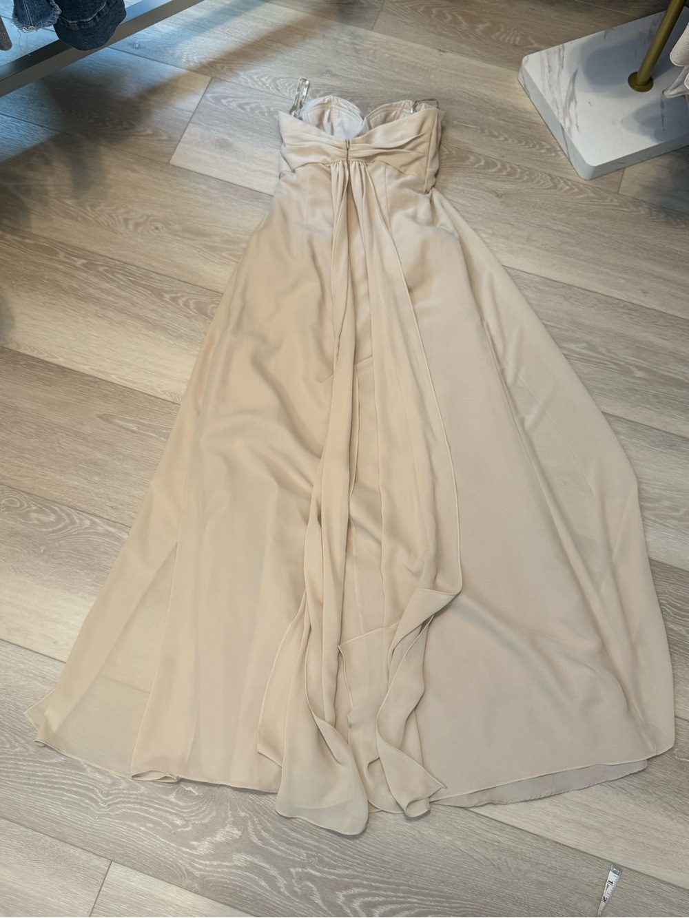 Strapless Pleated Bodice Evening Gown in Cream - Picture 9 of 9
